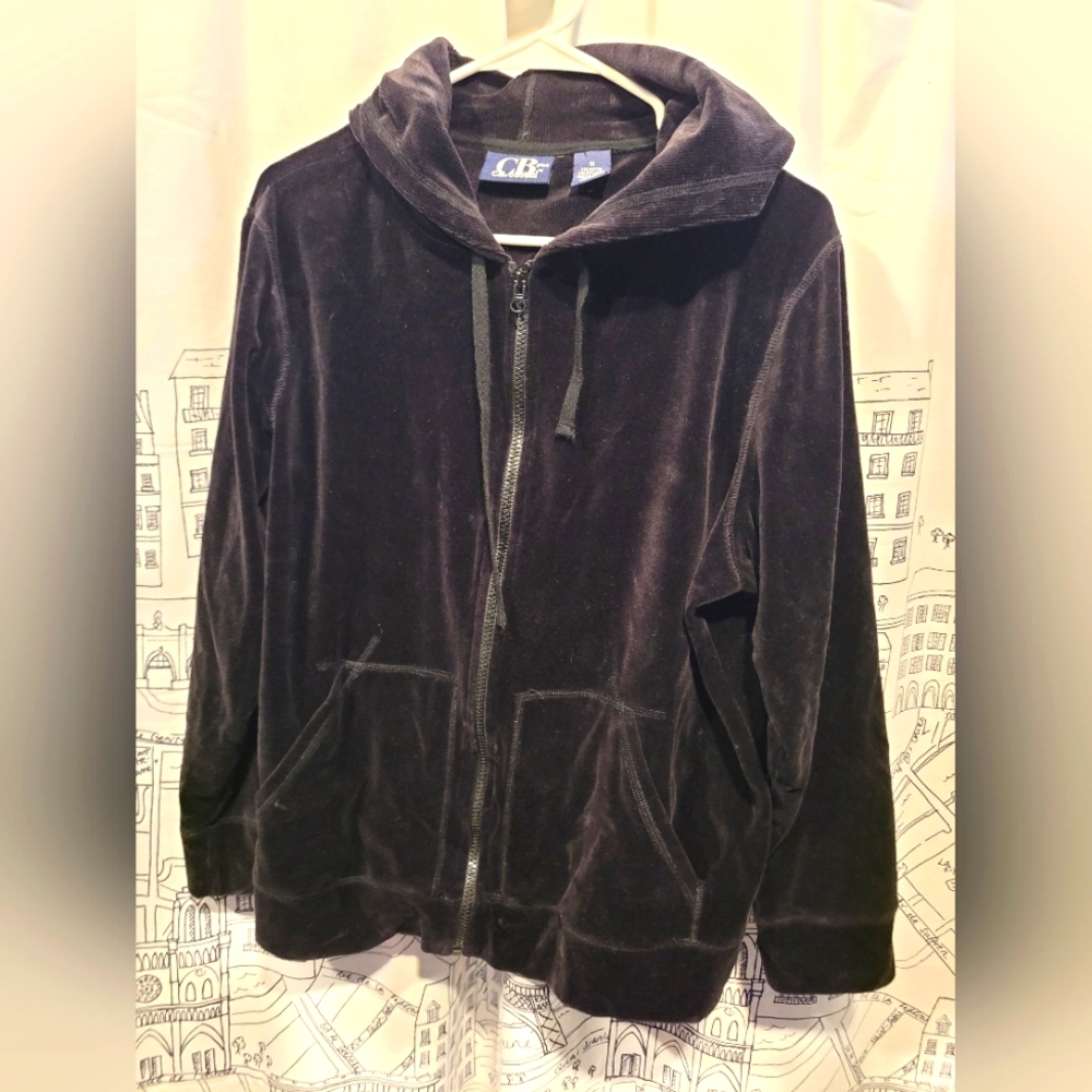 CB Casual CB Plus Zippered Velvet Black Hoodie Size 1X